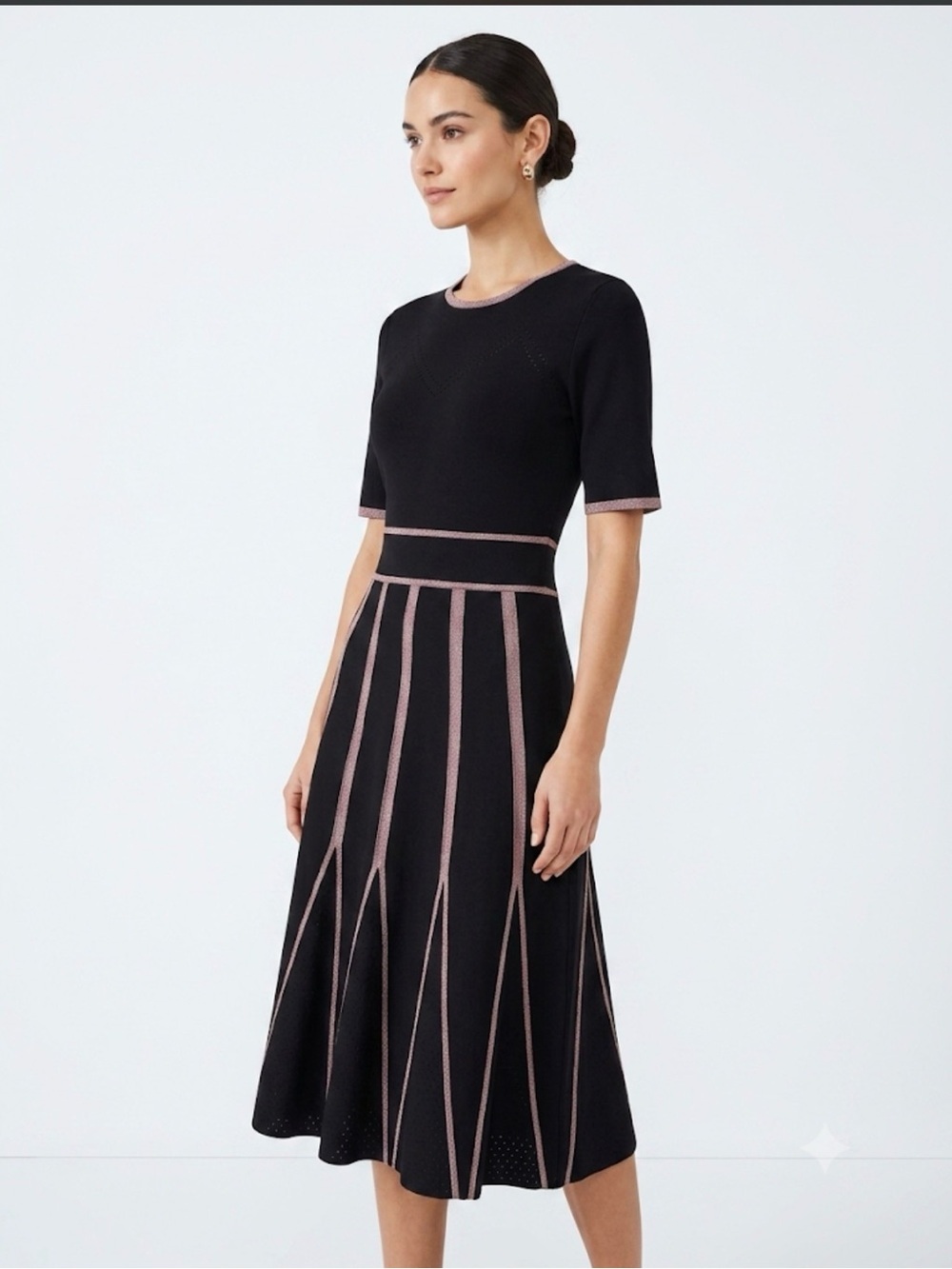 Shoshanna Black Midi Dress with Pink Contrast Trim